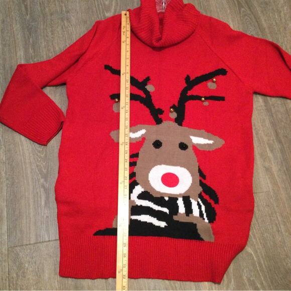 Ugly Christmas Sweater Reindeer Themed turtleneck tunic M - Picture 5 of 5